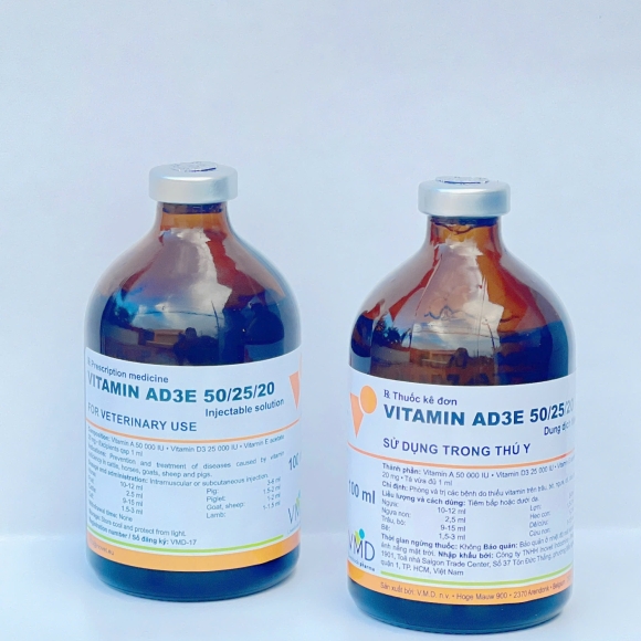 VITAMIN AD3E 50/25/20 - PHÒNG VÀ TRỊ CÁC BỆNH DO THIẾU HỤT VITAMIN TRÊN TRÂU, BÒ, NGỰA, DÊ, CỪU, LỢN