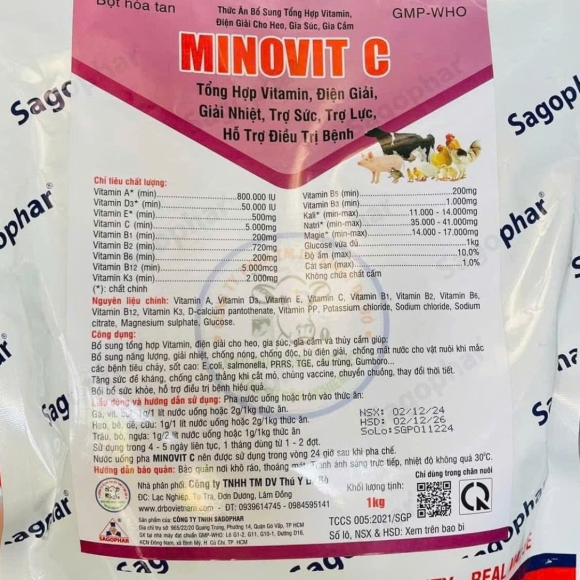 MINOVIT C - THỨC ĂN BỔ SUNG TỔNG HỢP VITAMIN , ĐIỆN GIẢI , GIẢI NHIỆT , TRỢ SỨC , TRỢ LỰC , HỖ TRỢ ĐIỀU TRỊ BỆNH