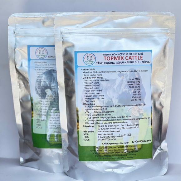TOPMIX CATTLE - PREMIX HỖN HỢP CHO BÒ THỊT VÀ DÊ - TĂNG TRƯỞNG TỐI ƯU , BUNG ĐÙI , NỞ VAI