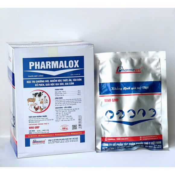 PHARMALOX - ĐẶC TRỊ CHƯỚNG HƠI, NHIỄM ĐỘC THỨC ĂN, TÁO BÓN XỔ PHÈN, GIẢI ĐỘC GIA XÚC, GIA CẦM 