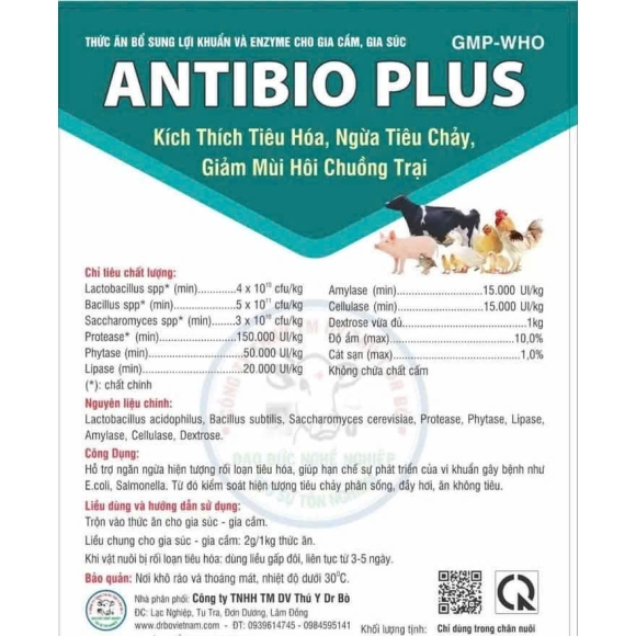 ANTIBIO PLUS -THỨC ĂN BỔ SUNG LỢI KHUẨN VÀ ENZIM CHO GIA SÚC GIA CẦM - KÍCH THÍCH TIÊU HOÁ , NGỪA TIÊU CHẢY , GIẢM MÙI HÔI CHUỒNG TRẠI