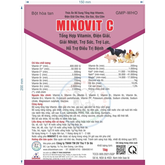 MINOVIT C - THỨC ĂN BỔ SUNG TỔNG HỢP VITAMIN , ĐIỆN GIẢI , GIẢI NHIỆT , TRỢ SỨC , TRỢ LỰC , HỖ TRỢ ĐIỀU TRỊ BỆNH