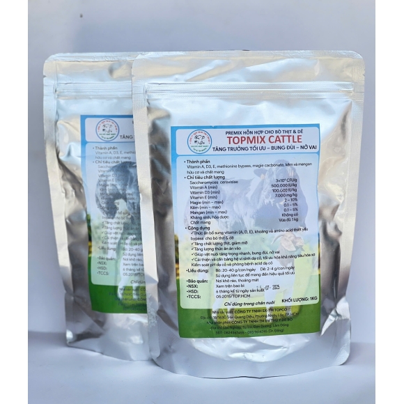 TOPMIX CATTLE - PREMIX HỖN HỢP CHO BÒ THỊT VÀ DÊ - TĂNG TRƯỞNG TỐI ƯU , BUNG ĐÙI , NỞ VAI